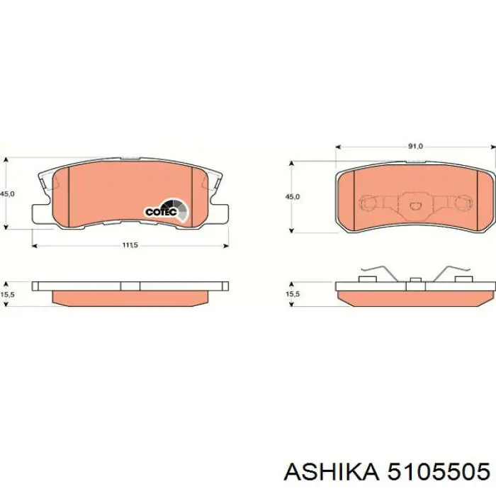 Задні гальмівні колодки 5105505 Ashika