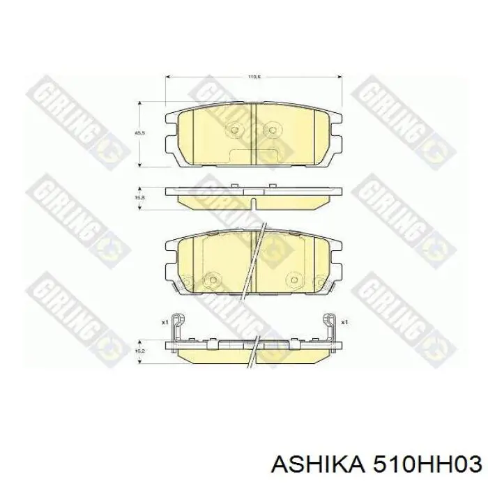 Задні гальмівні колодки 510HH03 Ashika