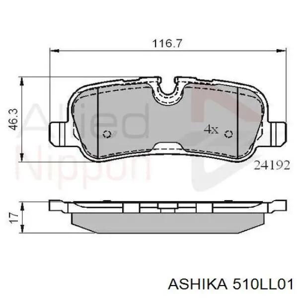 Задні гальмівні колодки 510LL01 Ashika