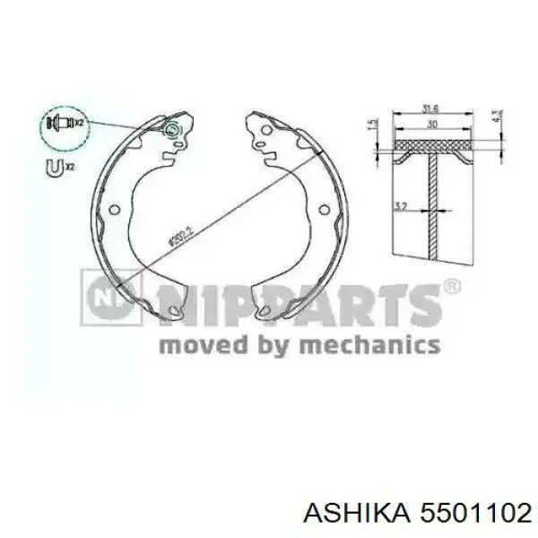 Купити 5501102 Ashika Колодки гальмові задні, барабанні