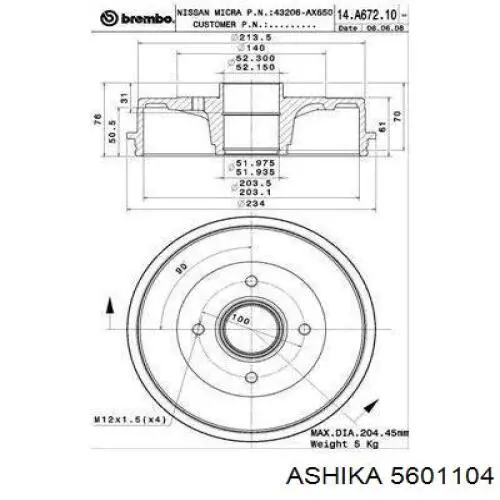 5601104 Ashika Барабан гальмівний задній