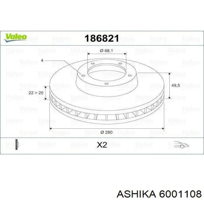 Диск гальмівний передній Ashika 6001108