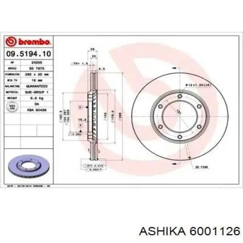 Диск переднього гальма Ashika 6001126 ціна, від 41.36 USD
