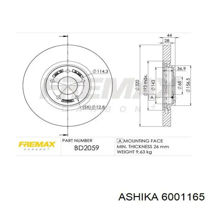6001165 Ashika диск гальмівний передній