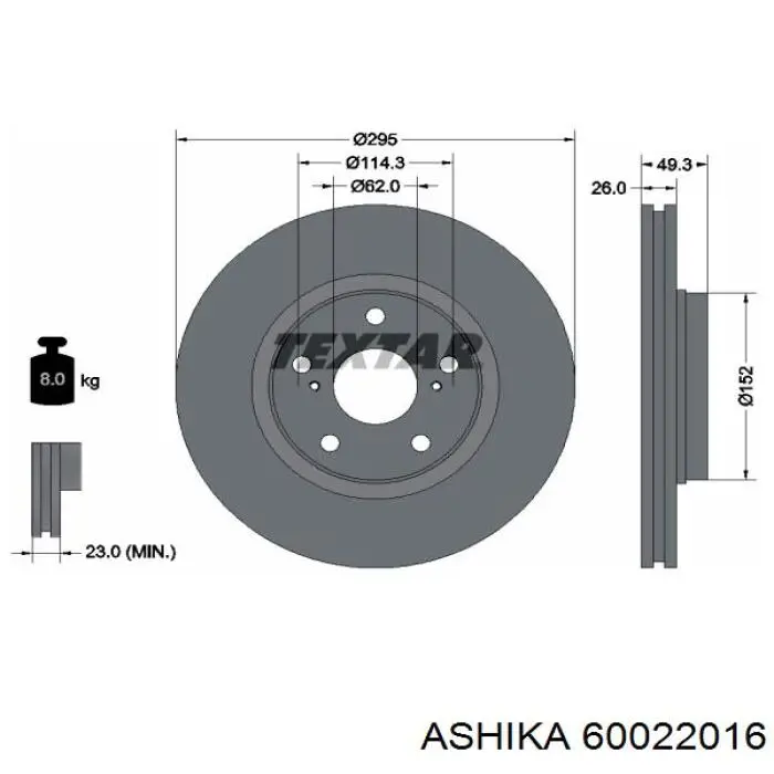 60022016 Ashika диск гальмівний передній