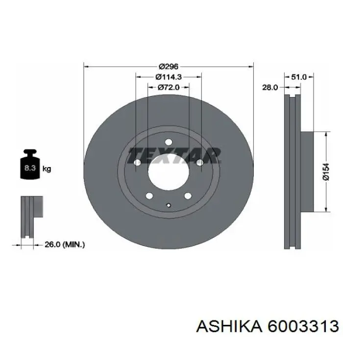 6003313 Ashika диск гальмівний передній