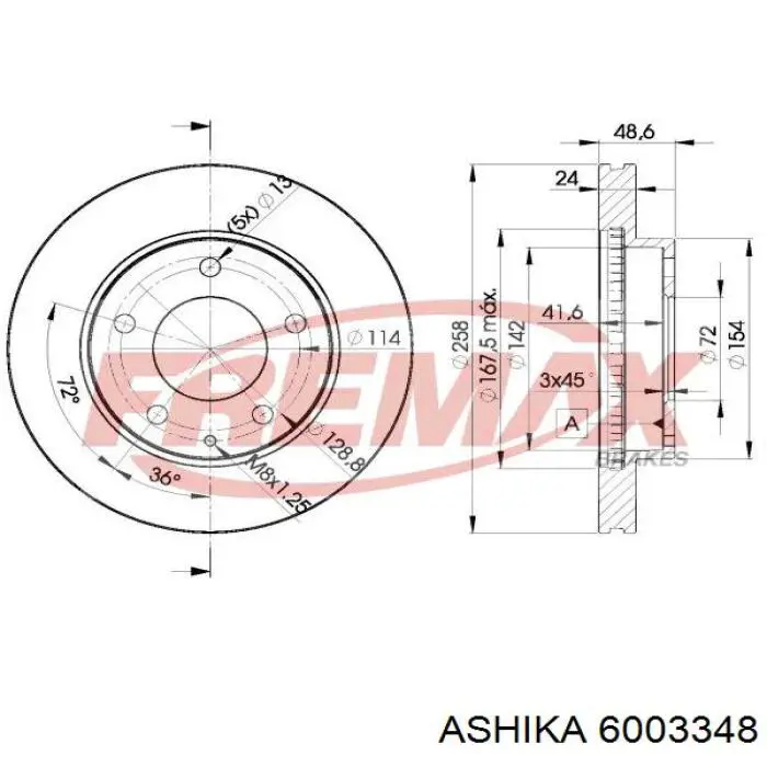 Диск гальмівний передній Ashika 6003348