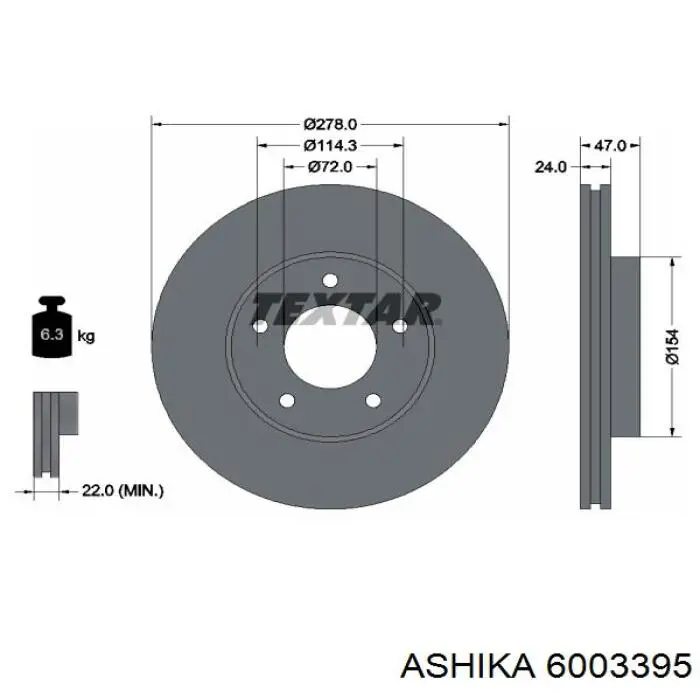 6003395 Ashika диск гальмівний передній