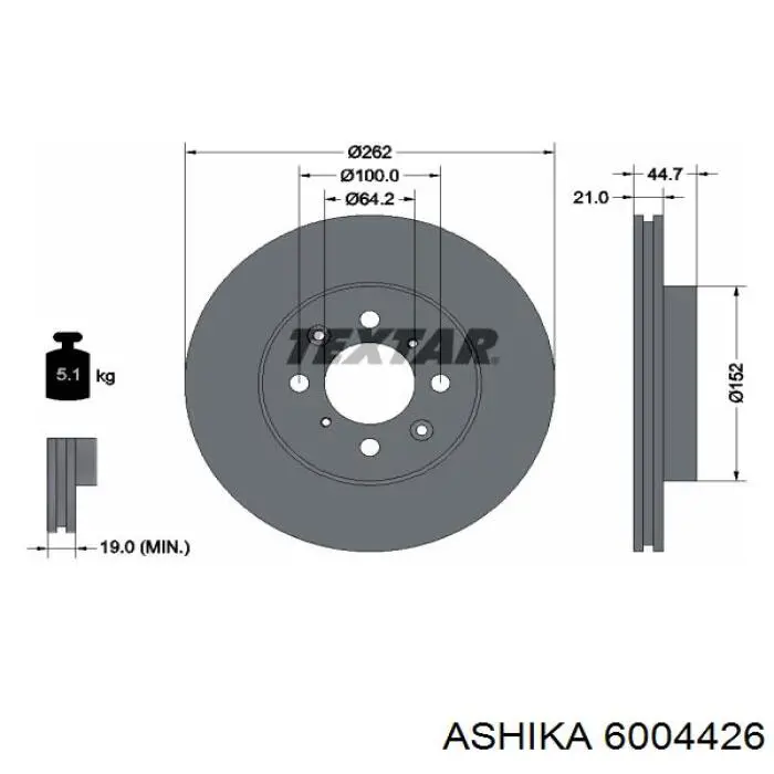 Диск переднього гальма Ashika 6004426 ціна, від 31.47 USD