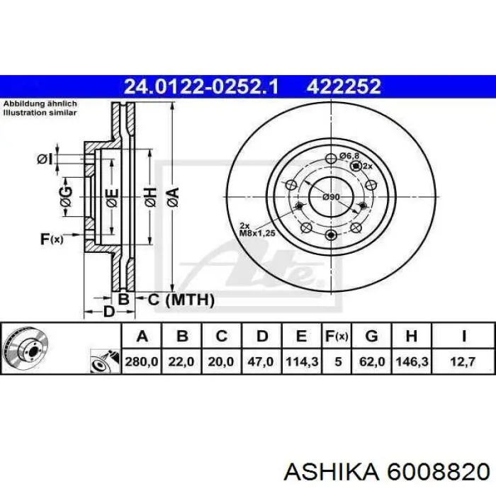 Диск переднього гальма Ashika 6008820 ціна, від 34.16 USD