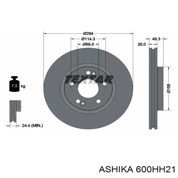 600HH21 Ashika диск гальмівний передній