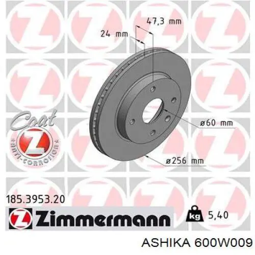 Диск переднього гальма Ashika 600W009 ціна, від 30.54 USD