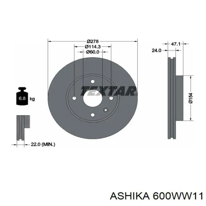 Диск гальмівний передній 600WW11 Ashika