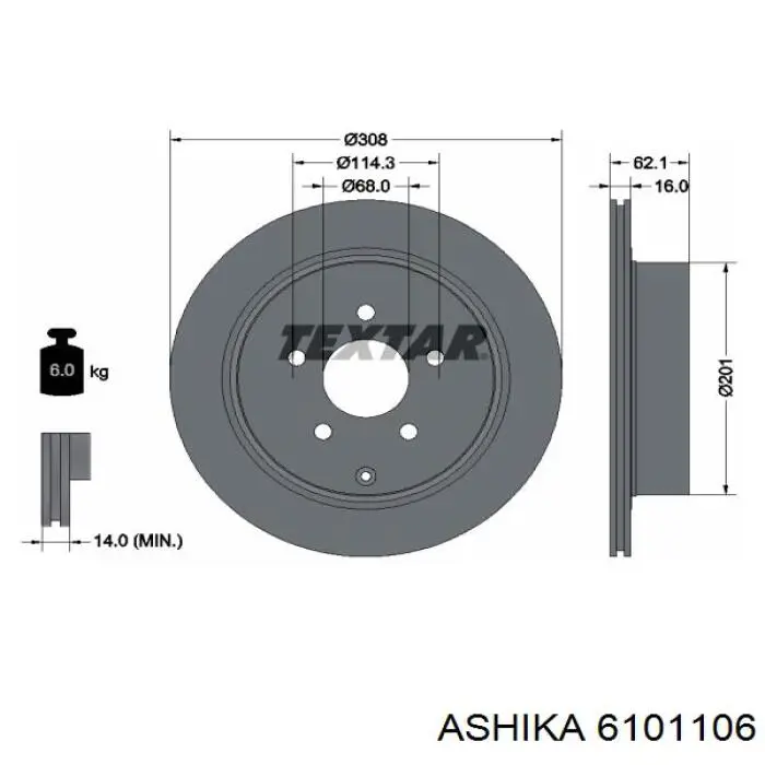 Купити 6101106 Ashika Диск заднього гальма