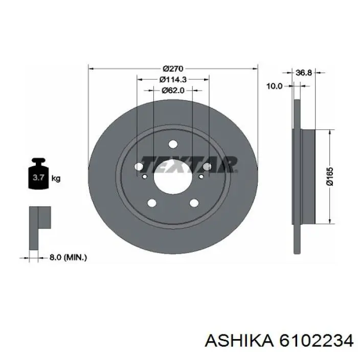 6102234 Ashika диск гальмівний задній