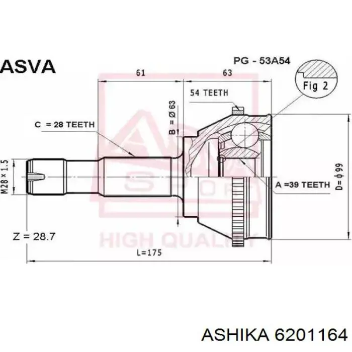ШРУС зовнішній передній 6201164 Ashika