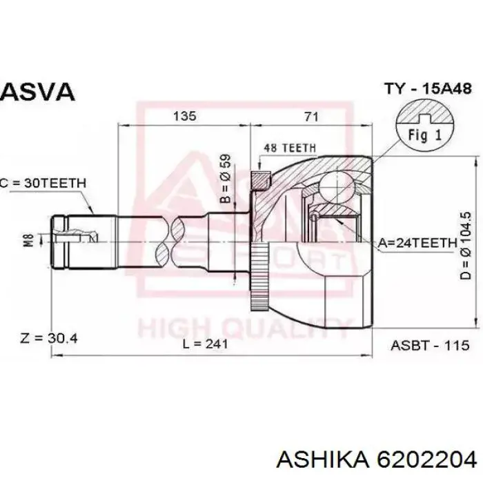 Купити 6202204 Ashika Шарнір приводу зовнішній