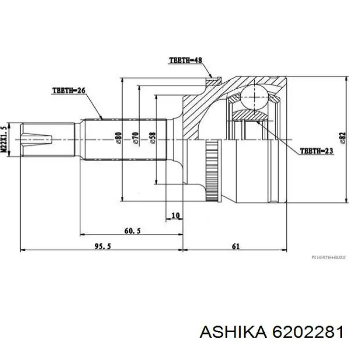 Піввісь (привід) передня, ліва 6202281 Ashika