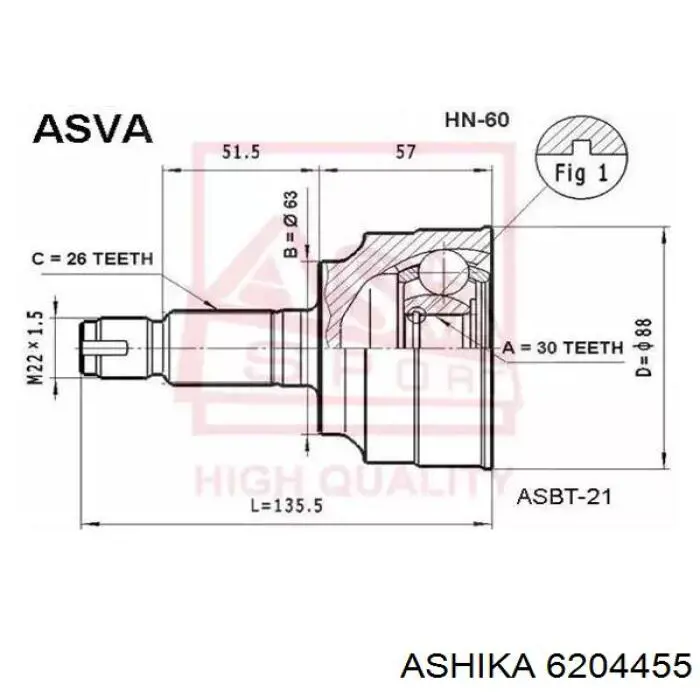 Купити 6204455 Ashika Шарнір приводу зовнішній