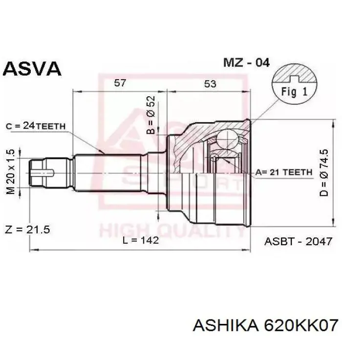 ШРУС зовнішній передній, лівий Ashika 620KK07 ціна, від 15.14 USD