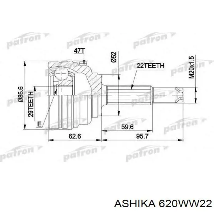 ШРУС зовнішній передній 620WW22 Ashika