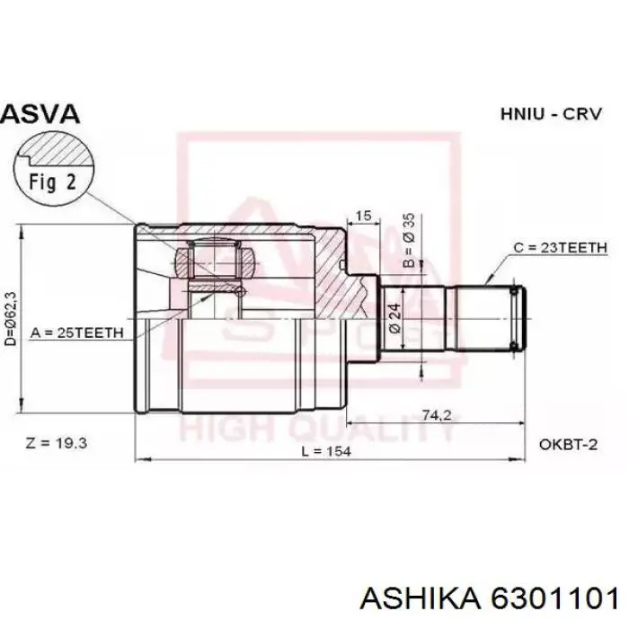 Купити 6301101 Ashika Пильник шарніра кутових швидкостей внутрішній передній