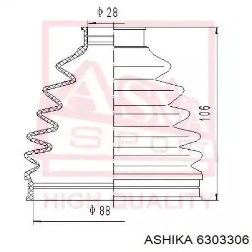 Пильник ШРУСа зовнішній, передній піввісі 6303306 Ashika