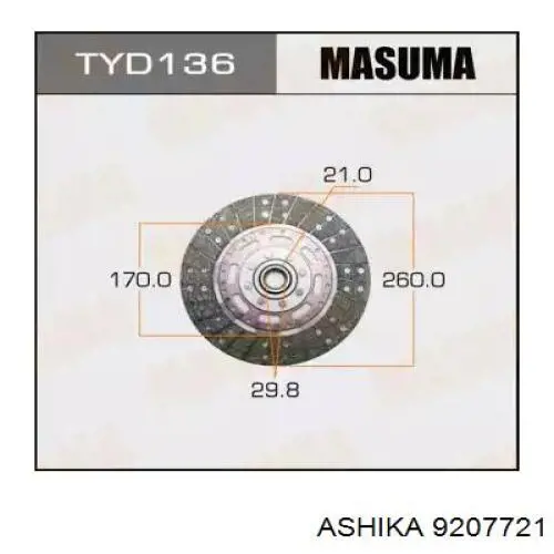 Купити 9207721 Ashika Комплект зчеплення (диск, корзина, підшипник)