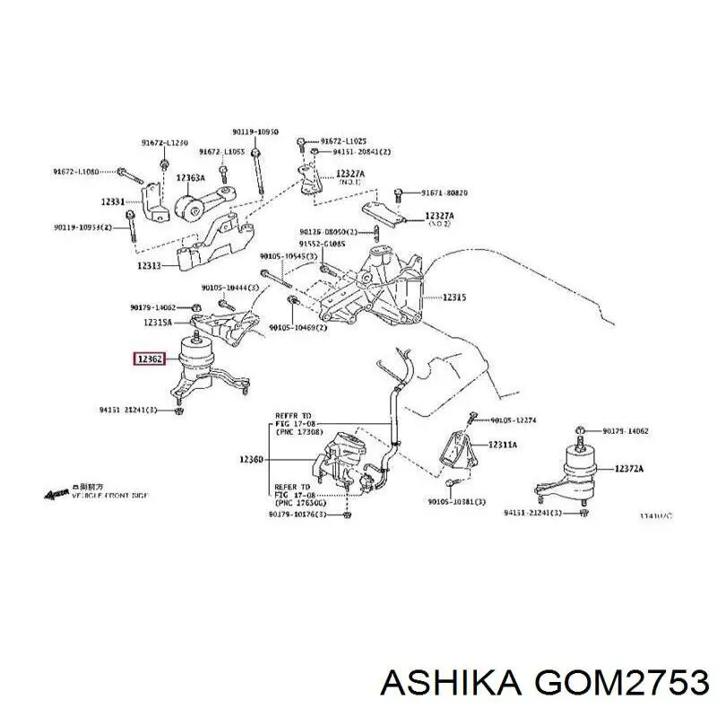 Подушка (опора) двигуна, права GOM2753 Ashika