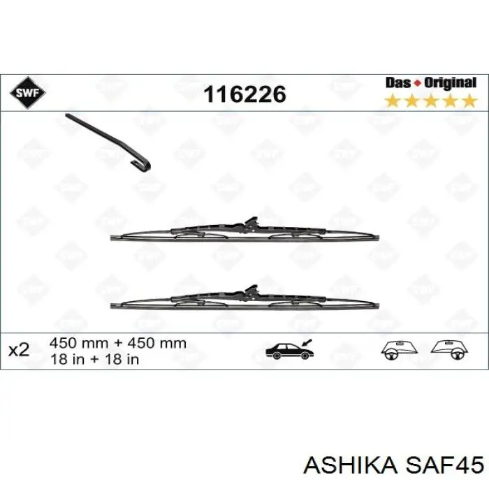 Щітка склоочисника лобового скла, пасажирська Ashika SAF45