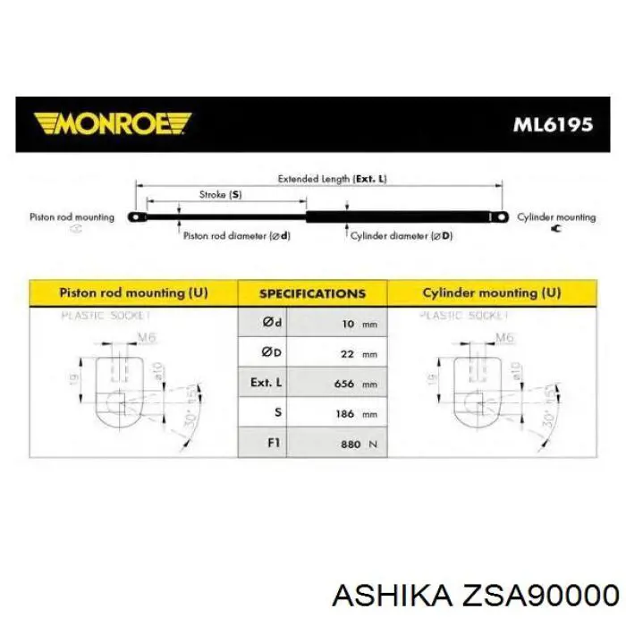 ZSA90000 Ashika амортизатор кришки багажника/ двері 3/5-ї задньої