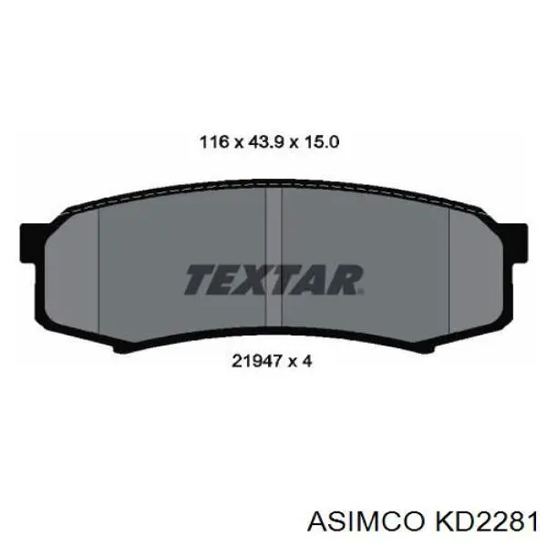 KD2281 Asimco Колодки гальмівні задні, дискові