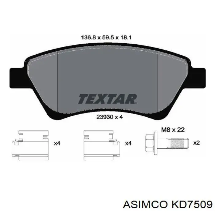 Гальмівні колодки Asimco KD7509 ціна, від 19.52 USD