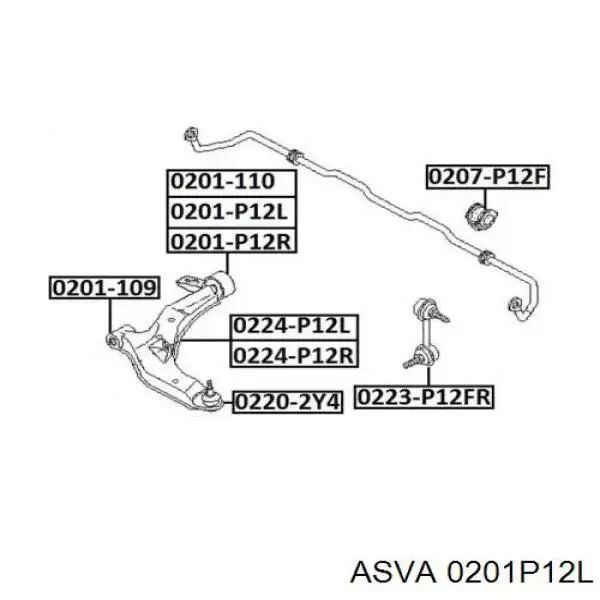 0201P12L Asva Сайлентблок переднього нижнього важеля