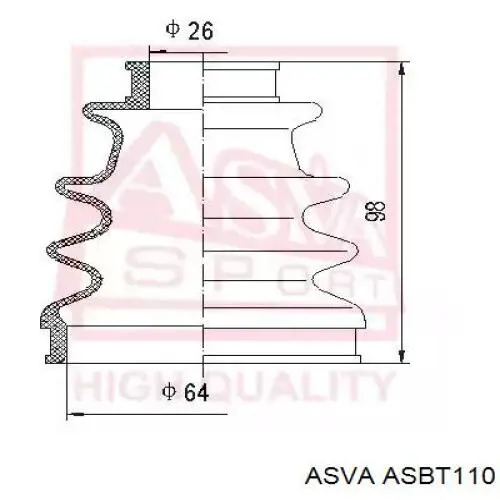 ASBT110 Asva пильник шруса зовнішній, передній піввісі