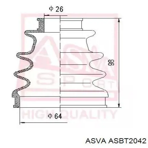 ASBT2042 Asva Пильник ШРКШ внутрішній, передній півосі