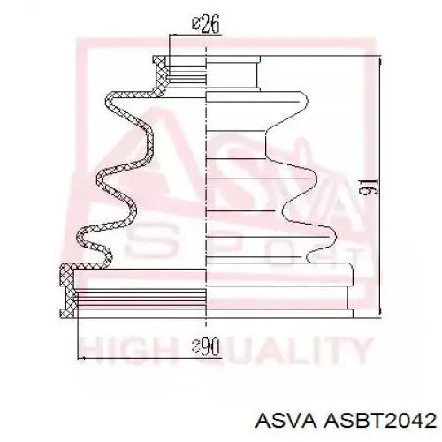 Пильник гранати внутрішній, передній півосі Asva ASBT2042 ціна, від 8.86 USD