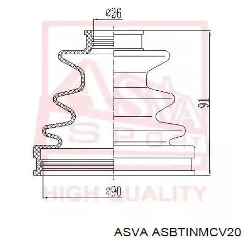 ASBTINMCV20 Asva Пильник ШРКШ внутрішній, передній півосі