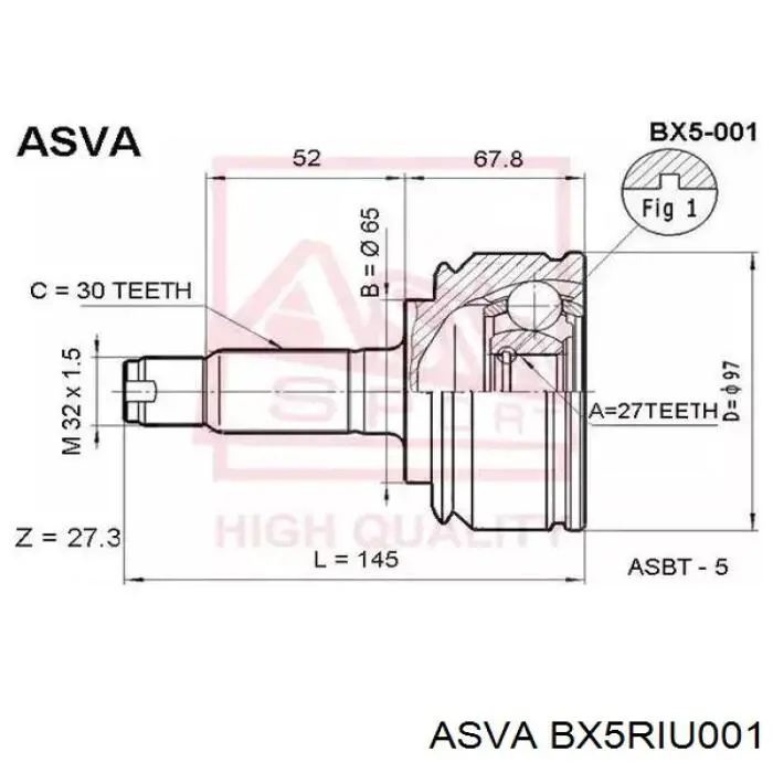 ШРУС внутрішній, задній Asva BX5RIU001 ціна, від 35.84 USD