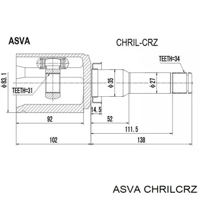 Шарнір кутових швидкостей передній лівий Asva CHRILCRZ ціна, від 35.34 USD