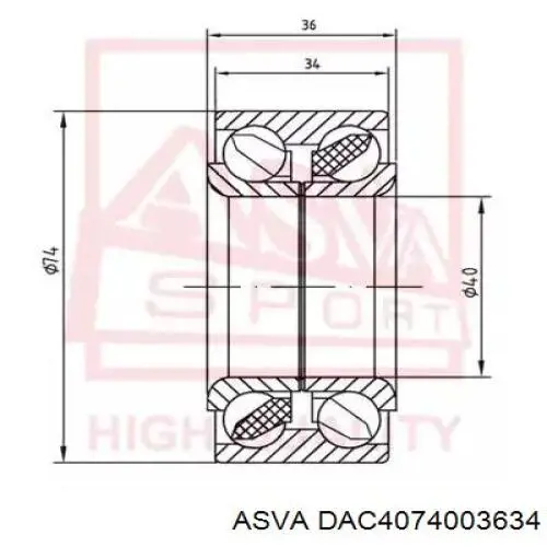DAC4074003634 Asva Підшипник маточини передньої