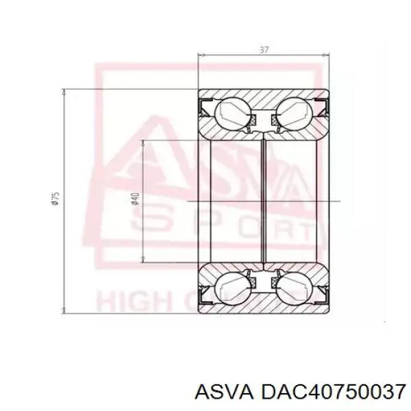 Підшипник маточини задньої Asva DAC40750037 ціна, від 19.30 USD