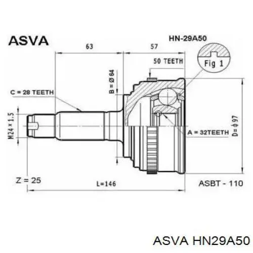 HN29A50 Asva шрус зовнішній передній