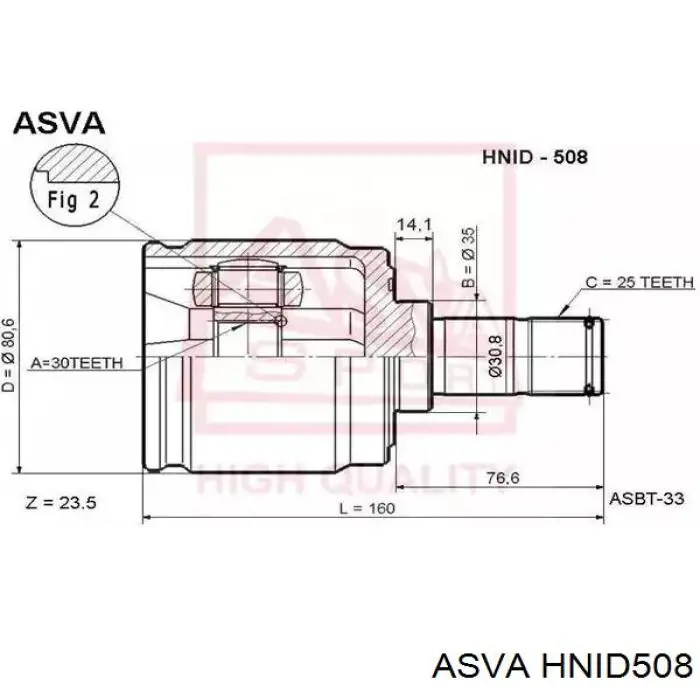 Шарнір кутових швидкостей передній лівий Asva HNID508 ціна, від 34.01 USD