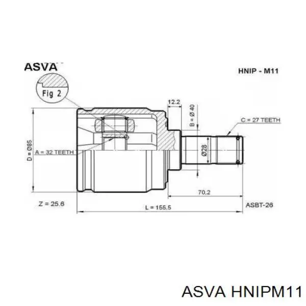 ШРУС внутрішній, передній, правий HNIPM11 Asva