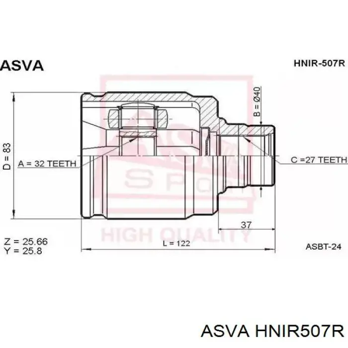 Шарнір кутових швидкостей передній лівий Asva HNIR507R ціна, від 33.48 USD