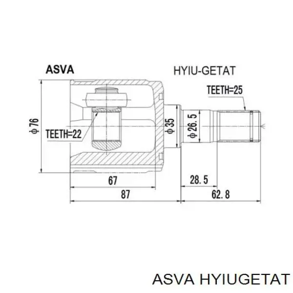 Передній внутрішній шрус на Hyundai Accent LC