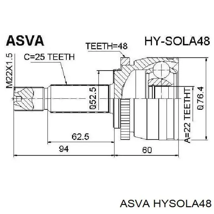 ШРУС зовнішній передній HYSOLA48 Asva
