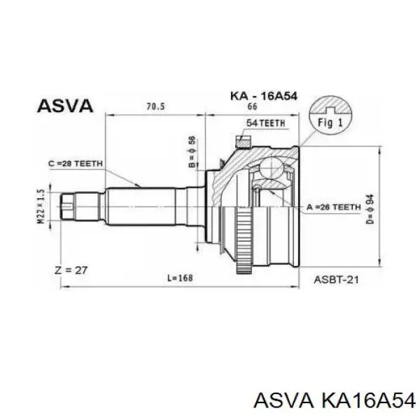 Купити KA16A54 Asva Шарнір приводу зовнішній