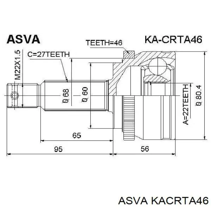 Купити KACRTA46 Asva Шарнір приводу зовнішній